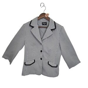 Sweet Suit Womens Black White Polka Dot Textured Blazer Jacket Size S 3/4 Sleeve